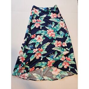 Tommy Bahama Blue Tropical Floral Maxi Skirt High Low Rayon Resort Wear Size 2